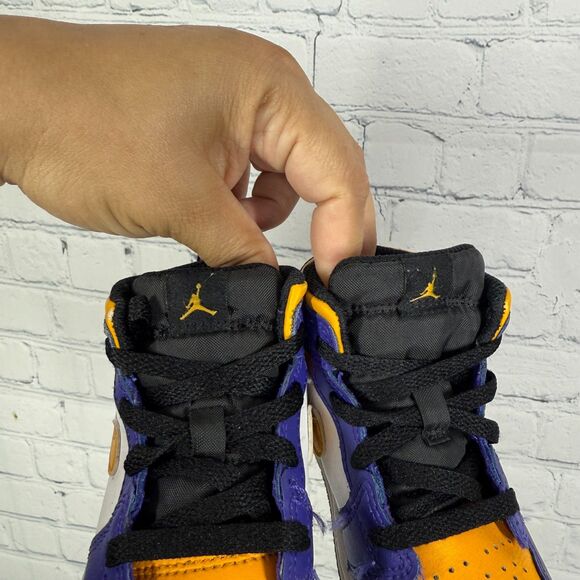 Nike Air Jordan 1 Mid Kids Size 8C Sneakers Blue Yellow Basketball School Shoes - Picture 9 of 11